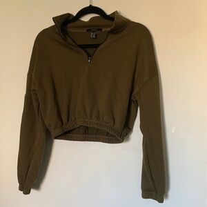 Forever 21 Olive Half-Zip Cropped Sweatshirt